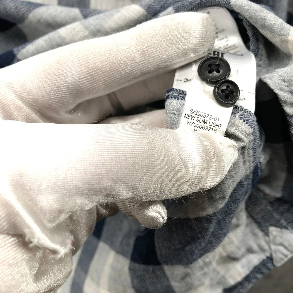 Banana Republic Slim Fit Crinkle Cotton Flannel Shirt Mens XL Blue Plaid